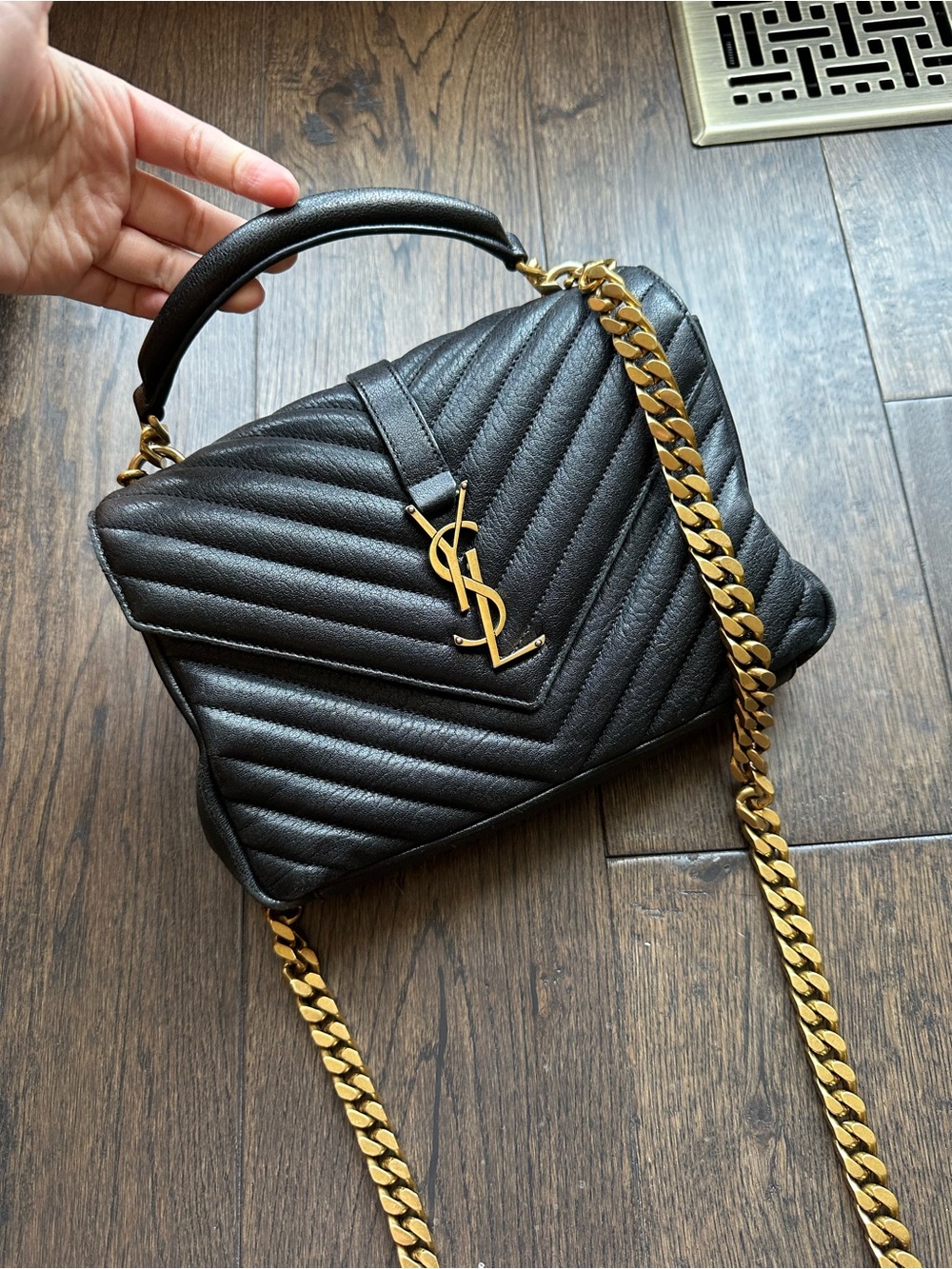 Saint Laurent Paris Collége YSL Monogram Black Leather Bag